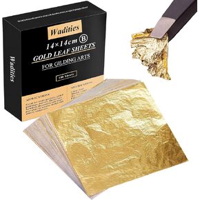Wadities 100pcs Imitation Gold Leaf Sheets, 14 x 14 cm Gold Foil Multipurpose Gold Leaf for Nail, Art & DIY Project, Picture Frame, Home Wall, Interior and Multi Artistic Decoration in Kuwait