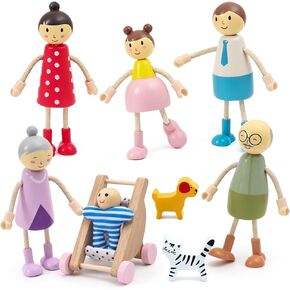 Wooden Dollhouse Family Figures Set, Miniature People Accessories for Pretend Play, for Kids Boys Girls, Ages 3 and up in Kuwait