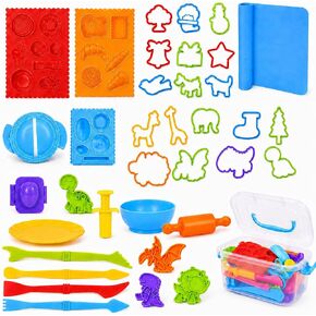 Dough Tool Sets for Kids Age 3-8,Cute Playdough Accessories with Rolling Pin Dough Mat Storage Box,Party Pack Toys for Kids Age 3-5 4-8,Educational Toys Gift for Birthday Christmas Boys Girls in Kuwait