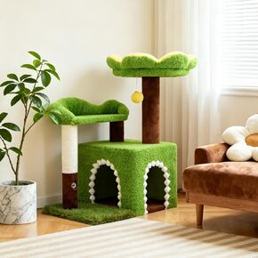 WOOCHPET Sunflower Short Cat Tree with Cat Scratching Posts Small Cat Tower in Kuwait