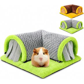 Guinea Pig Tunnel Hideout with Privacy Curtains, Corner Plush Small Animal Tunnel Bed for Bunny, Hedgehog, Chinchilla, Ferret and Rat,Grey Green 5142-4 in Kuwait