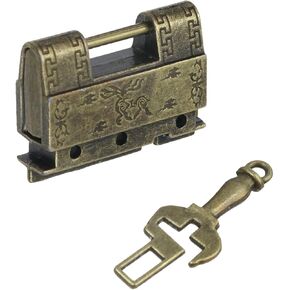 MY MIRONEY Antique Carved Auspicious Fish Leaf Padlock Chinese Old Style Horizontal Padlock Decorative Lock with Key for Jewelry Box Drawer in Kuwait