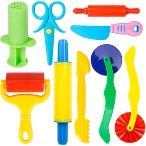 Dough Tool Kit,9 Pcs Basic Clay and Dough Tools Starter Set for Kids Includes Cutters Roller, Rolling Pins, Safety Scissors,Dough Extruder,Plastic Knife in Kuwait