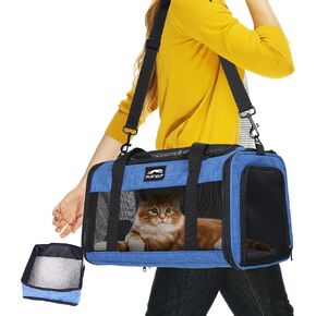 Pet Carrier Airline Approved, Soft Sided Cat Carrier for Small Pets up to 13 lbs, TSA Approved Dog Travel Bag, Portable Soft Sided Pet Carrier for Kittens and Puppies (Blue, Folding Bowl) in Kuwait