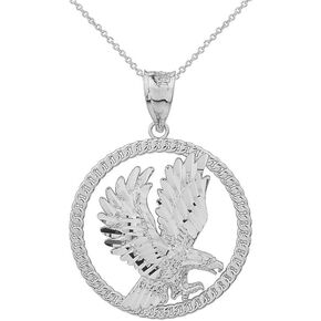 Animal Kingdom .925 Sterling Silver American Eagle 1" Round Frame Pendant - Choose Pendant Only or Necklace w/ 16"-22" Chain in Saudi Arabia