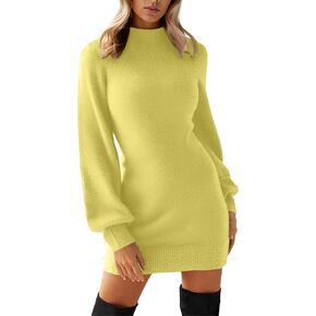 GRECERELLE Women's Mock Neck Ribbed Long Sleeve Bodycon Pullover Cute Mini Sweater Dress in Saudi Arabia