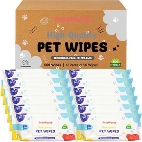 PETSWORLD 3-in-1 Pet Wipes | Hypoallergenic, Unscented & Biodegradable Grooming Wipes for Body, Paws & Butt | Thick, Durable, Daily Use Pet Cleaning Wipes (50 Count) in Kuwait