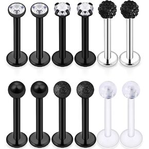 Dyknasz 16G Stainless Steel Labret Studs Monroe Lip Rings Retainer Cartilage Tragus Nail Conch Helix Earring Barbell Piercing Jewelry with Clear Diamond CZ for Women Men in Kuwait