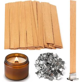 100 Pcs Wood Wicks for Candles Making, 50 Pcs 5.1 X 0.5 Inch Candle Making Wicks and 50 Pcs Iron Stand Natural Wooden Wicks for Candlemaking Wide Candle Wicks for DIY Candle Making in Saudi Arabia