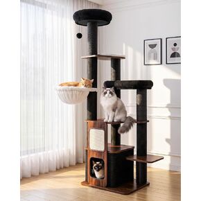 Wood Cat Tree for Indoor Cats, Modern Cat Tower with Sisal Scratching Posts in Kuwait