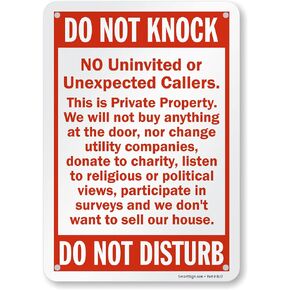 سمارت ساين - S-9035-PL-10 "Do Not Knock - No Uninvited Or Unexpected Callers, Private Property - Do Not Disturb" | 7 بوصة × 10 بوصة بلاستيك in Kuwait