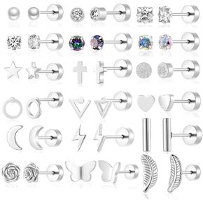 18 Pairs Samll Stud Earrings for Women Men 316L Surgical Stainless Steel Hypoallergenic Flatback Earrings Cubic Zirconia Earring Studs for Gilr,Black Silver Gold 20G Earrings for Cartilage Tragus Helix Lobe Conch Piercing Jewelry in Kuwait