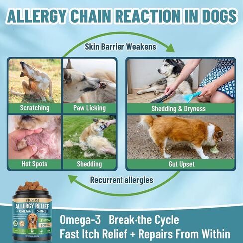 Dog Allergy Chews with Human-Grade Omega 3, Itch Relief Multivitamin 200ct in Kuwait