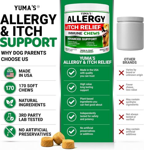 Dog Allergy Relief Chews - 170 Treats, Itchy Skin and Seasonal Itch Support in Kuwait