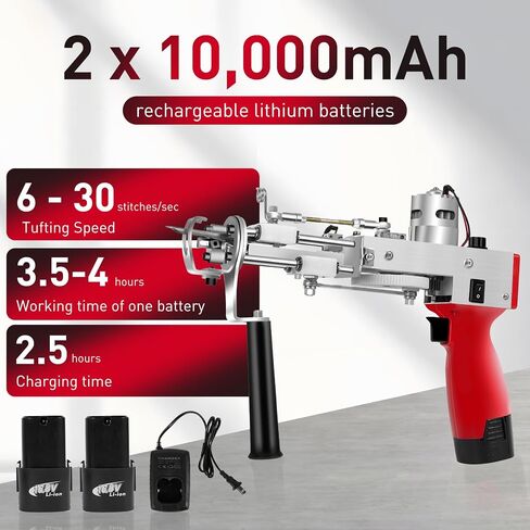 Vehipa Cordless Tufting Gun Kit with Carpet Trimmer, 2 in 1 Cut Pile and Loop Pile Tufting Gun Starter Kit with 2pcs 10Ah Batteries, Tufting Cloth and Yarn in Saudi Arabia