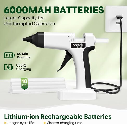 Cordless Hot Glue Gun, 6000mAh 60-Min Battery, Plug-in for Nonstop Use in Kuwait