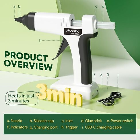 Cordless Hot Glue Gun, 6000mAh 60-Min Battery, Plug-in for Nonstop Use in Kuwait