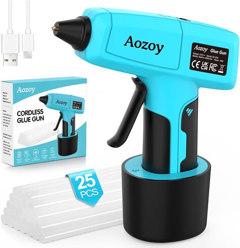 Hot Glue Gun Cordless - USB Rechargeable 4000mAh Wireless Mini Glue Gun with 25Pcs Glue Sticks Set, Heating Fast & Smart Power-Off for Crafts DIY Arts Home Repairs Blue in Saudi Arabia