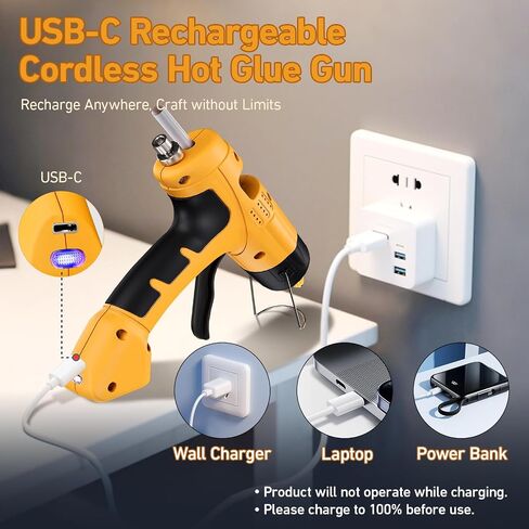 Cordless Hot Glue Gun, 20W Hot Glue Gun with 30PCS Premium Glue Sticks & 1m USB-C Cable, 2000mAh Built-in Battery Suitable for School Craft, Home Repair, DIY (Cordless) in Kuwait