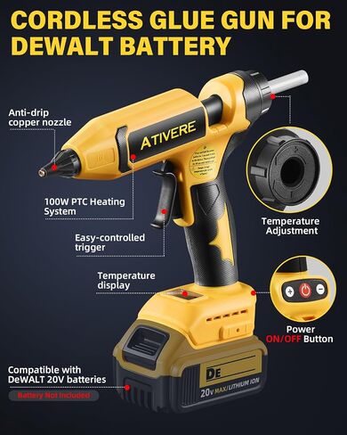 Cordless Hot Glue Gun 100W Adjustable Temp Display for DeWalt 20V in Saudi Arabia
