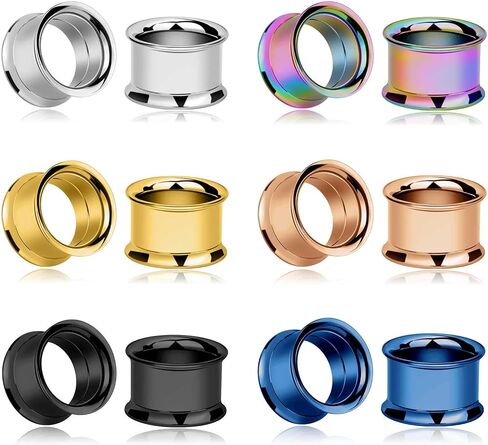 Longbeauty Colorful Stainless Steel Screwed Double Flared Ear Tunnels Expander Plugs Stretcher 12pcs Set Gauges 3mm-25mm in Kuwait