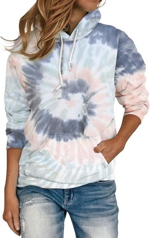 HVEPUO Tie Dye Print Hoodie Long Sleeve Drawstring Pullover Tops Loose Casual Sweatshirt For Women(S-XXL) in Kuwait