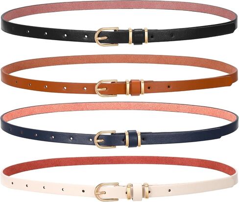SANSTHS Set of 4 Womens Thin Belts Skinny Faux Leather Belt with Gold Alloy Buckle in Kuwait