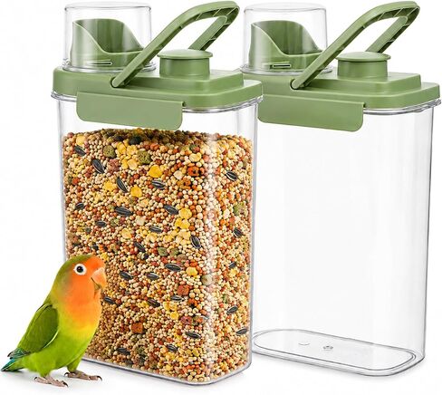 2 Pcs 3 Qt/2.8 L Bird Seed Storage Containers, Plastic Airtight Bird Food Container with Lids and Measuring Cups, Clear BPA-Free Pet Food Dispenser with Handle for Cereal, Grain, Flour, Green in Saudi Arabia