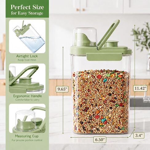 2 Pcs 3 Qt/2.8 L Bird Seed Storage Containers, Plastic Airtight Bird Food Container with Lids and Measuring Cups, Clear BPA-Free Pet Food Dispenser with Handle for Cereal, Grain, Flour, Green in Saudi Arabia