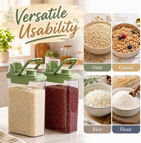 2 Pcs 3 Qt/2.8 L Bird Seed Storage Containers, Plastic Airtight Bird Food Container with Lids and Measuring Cups, Clear BPA-Free Pet Food Dispenser with Handle for Cereal, Grain, Flour, Green in Saudi Arabia