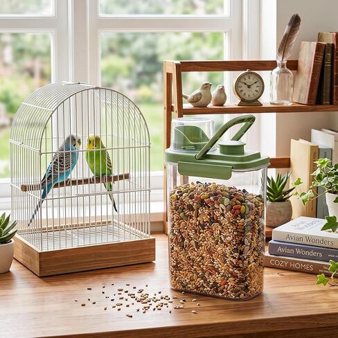 2 Pcs 3 Qt/2.8 L Bird Seed Storage Containers, Plastic Airtight Bird Food Container with Lids and Measuring Cups, Clear BPA-Free Pet Food Dispenser with Handle for Cereal, Grain, Flour, Green in Saudi Arabia