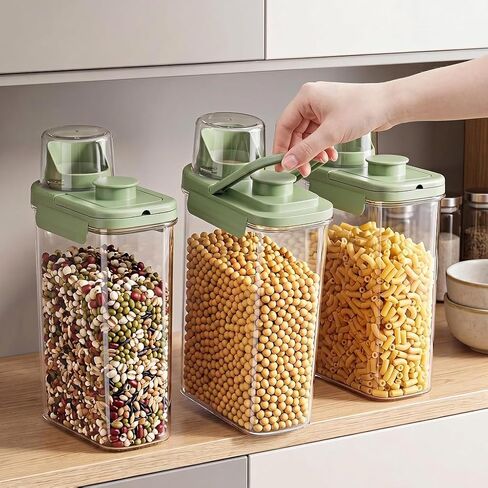 2 Pcs 3 Qt/2.8 L Bird Seed Storage Containers, Plastic Airtight Bird Food Container with Lids and Measuring Cups, Clear BPA-Free Pet Food Dispenser with Handle for Cereal, Grain, Flour, Green in Saudi Arabia