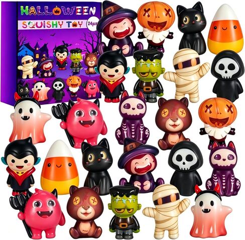 24PCS Halloween Party Favors, Squishy Toys for Treat or Trick Goodie Bags Pinata Fillers Halloween Boo Basket Stuffers Classroom Prizes Gifts for Kids in Kuwait