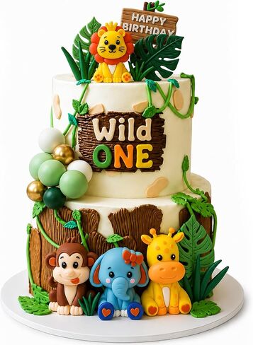DMIGHT 20-Piece Safari Animal Cake Topper Set for 1st Birthday Party in Saudi Arabia