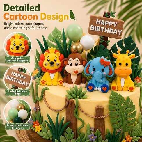 DMIGHT 20-Piece Safari Animal Cake Topper Set for 1st Birthday Party in Saudi Arabia