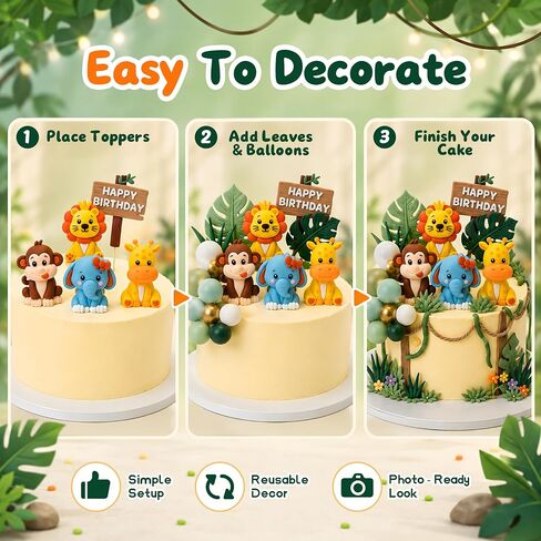DMIGHT 20-Piece Safari Animal Cake Topper Set for 1st Birthday Party in Saudi Arabia