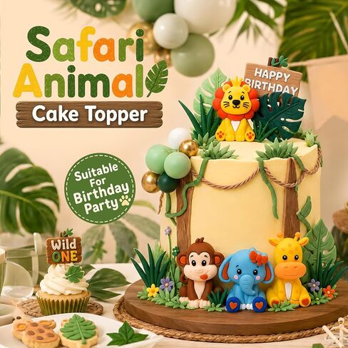 DMIGHT 20-Piece Safari Animal Cake Topper Set for 1st Birthday Party in Saudi Arabia