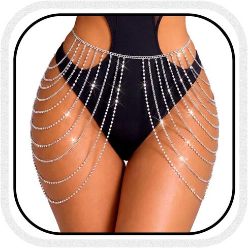Brishow Rhinestone Body Chains Layered Crystal Waist Chain Beach Bikini Fashion Body Jewelry Accessories for Women and Girls in Saudi Arabia