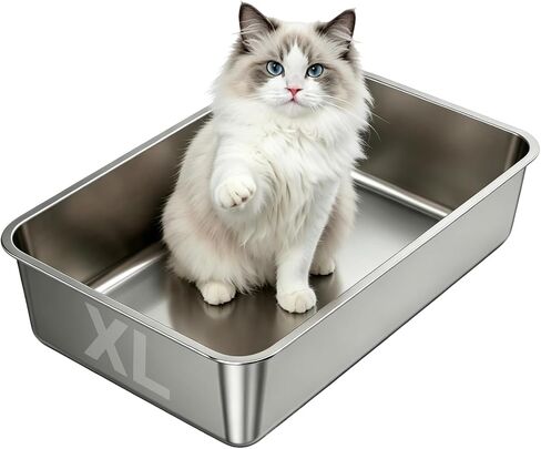 Stainless Steel Cat Litter Box Sturdy Metal Pan for Cats and Pets in Saudi Arabia