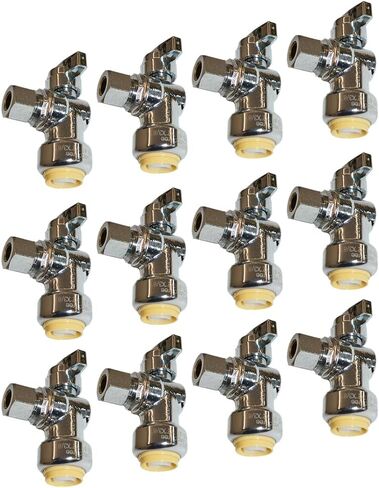 HQMPC Angle Valve 1/2" Ptc x 1/2" Ptc x 1/4" Compression, 1/4 Turn Push Fit Water Valve Shut Off Fitting with Disconnect Clip, Push-to-Connect, PEX, Copper, CPVC, No Lead Brass in Kuwait