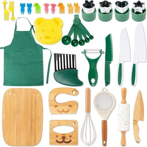 17 Pcs Kids Knife Set for Real Cooking, Montessori Kitchen Tools for Kids in Kuwait