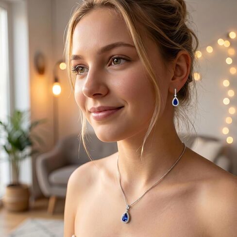 Mariell Bridal Wedding Necklace and Earring Set, Sapphire Blue CZ Pendant and Drop Earrings for Brides in Kuwait