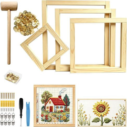 24 Pcs Needlepoint Stretcher Bars, 6 /8 /12 /14 /16 inch Needlework Frame Kits, Wooden Canvas Needle Point Stretch Bars, with 60 Thumbtack & Tacks Remover Hammer, Women's Gifts for Mother/ Grandma in Saudi Arabia