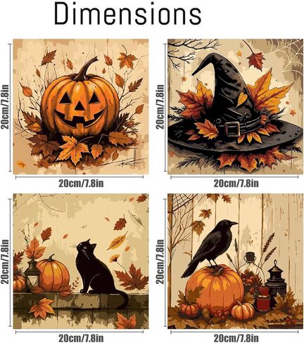 KYOQFVN 4 Pack Paint by Numbers Kit for Adults with Frame - Pumpkin Halloween Paint by Number - Witch Hat Painting by Number Kits, DIY Acrylic Oil Painting Kits for Home Wall Decor (8X8inch) in Saudi Arabia