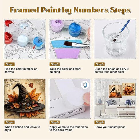 KYOQFVN 4 Pack Paint by Numbers Kit for Adults with Frame - Pumpkin Halloween Paint by Number - Witch Hat Painting by Number Kits, DIY Acrylic Oil Painting Kits for Home Wall Decor (8X8inch) in Saudi Arabia