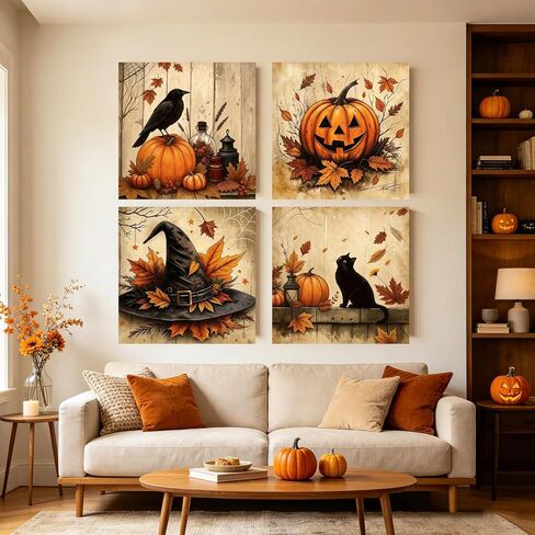 KYOQFVN 4 Pack Paint by Numbers Kit for Adults with Frame - Pumpkin Halloween Paint by Number - Witch Hat Painting by Number Kits, DIY Acrylic Oil Painting Kits for Home Wall Decor (8X8inch) in Saudi Arabia