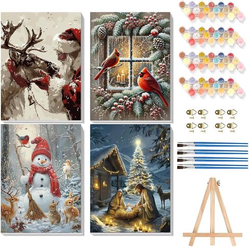 mjcakrn 4 Pack Christmas Paint by Numbers Kit for Adults with Framed Easel in Saudi Arabia