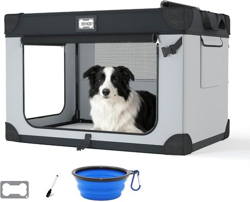 36 Inch Collapsible Travel Dog Crate Black&White with Sturdy Metal Frame in Kuwait