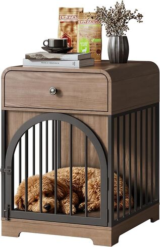 Dog Crate Furniture, Kennel Indoor for Small Breed, Wooden Dog Crate House with Drawer, Indoor Decorative Dog Kennel Crate End Side Table for Puppy and Small Breeds - Retro Brown in Saudi Arabia