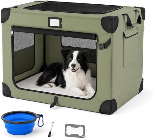 36 Inch Soft Collapsible Dog Crate Green with Waterproof and Easy to Clean in Kuwait